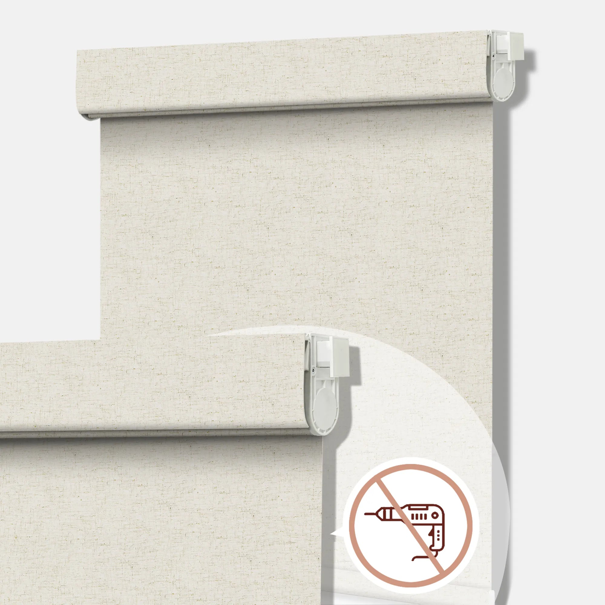 No Drill Motorized Roller Shades 100% Blackout Linen