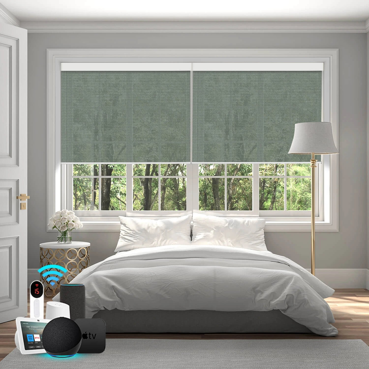 Motorized Light Filtering Roller Shades 50% Blackout Sunscreen