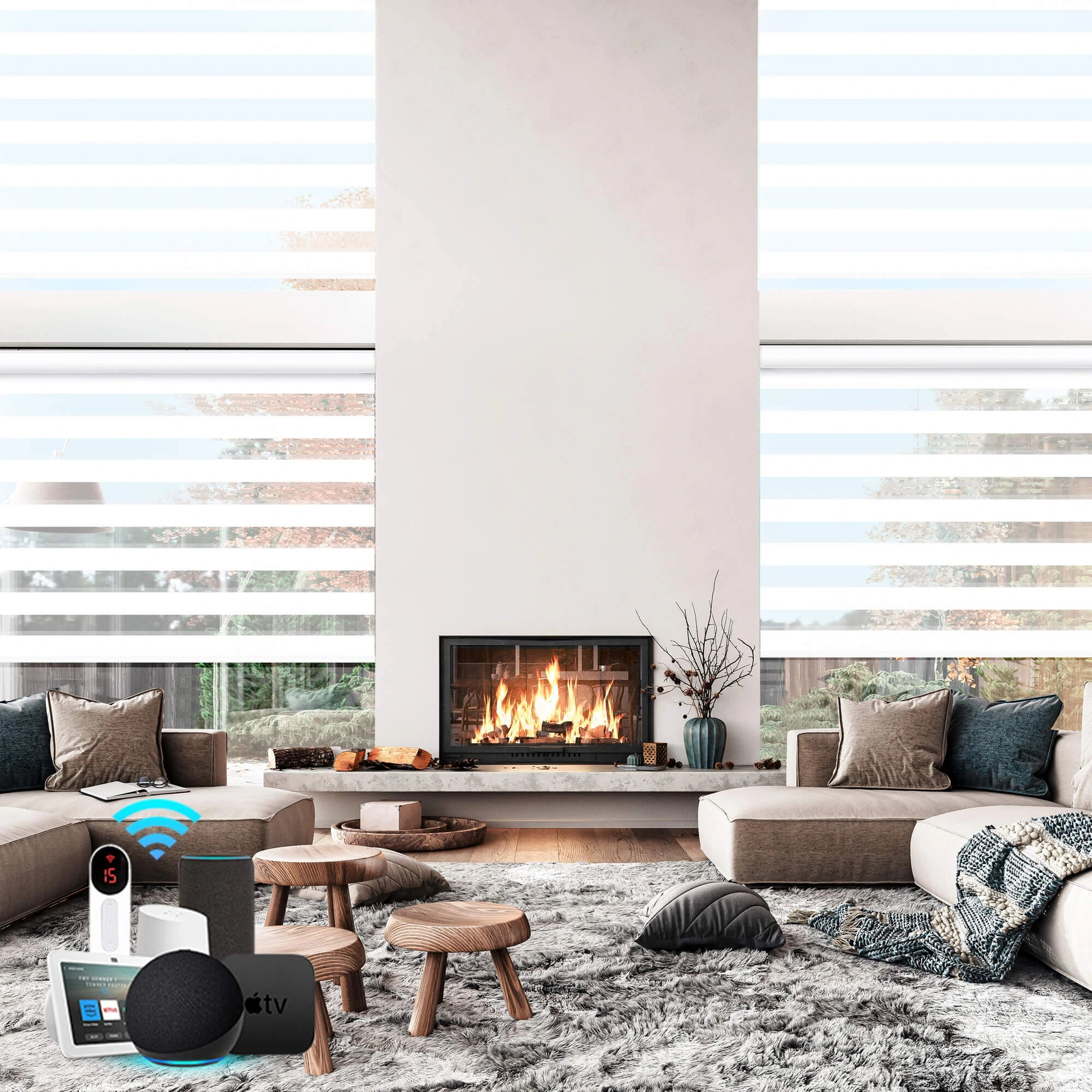 Motorized Zebra Roller Blinds 100% Blackout