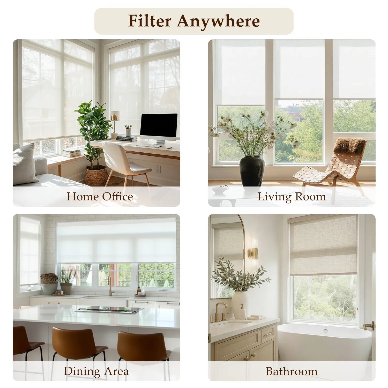 Motorized Light Filtering Roller Shades 70% Blackout Linen