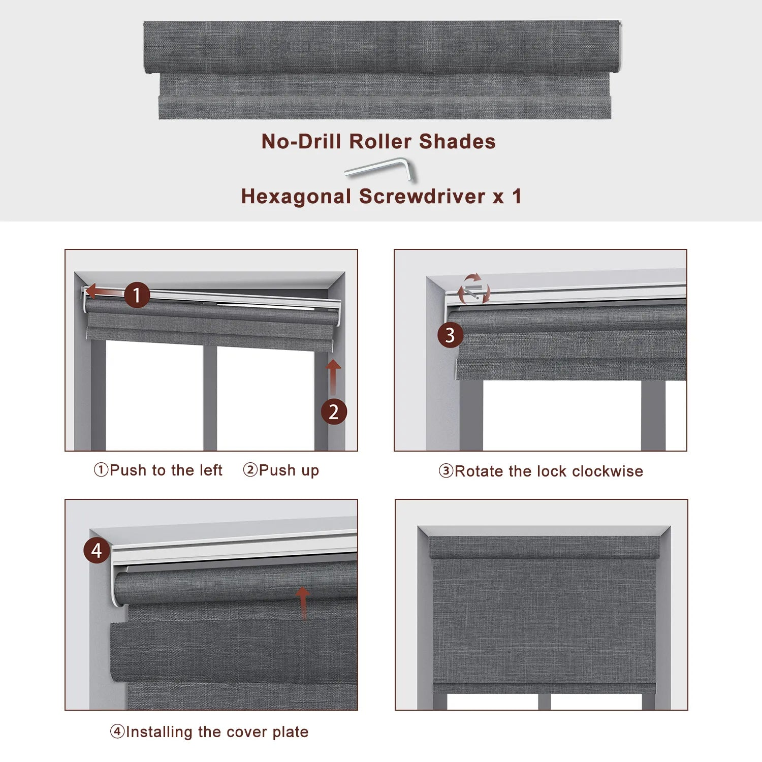 No Drill Motorized Roller Shades 100% Blackout Linen