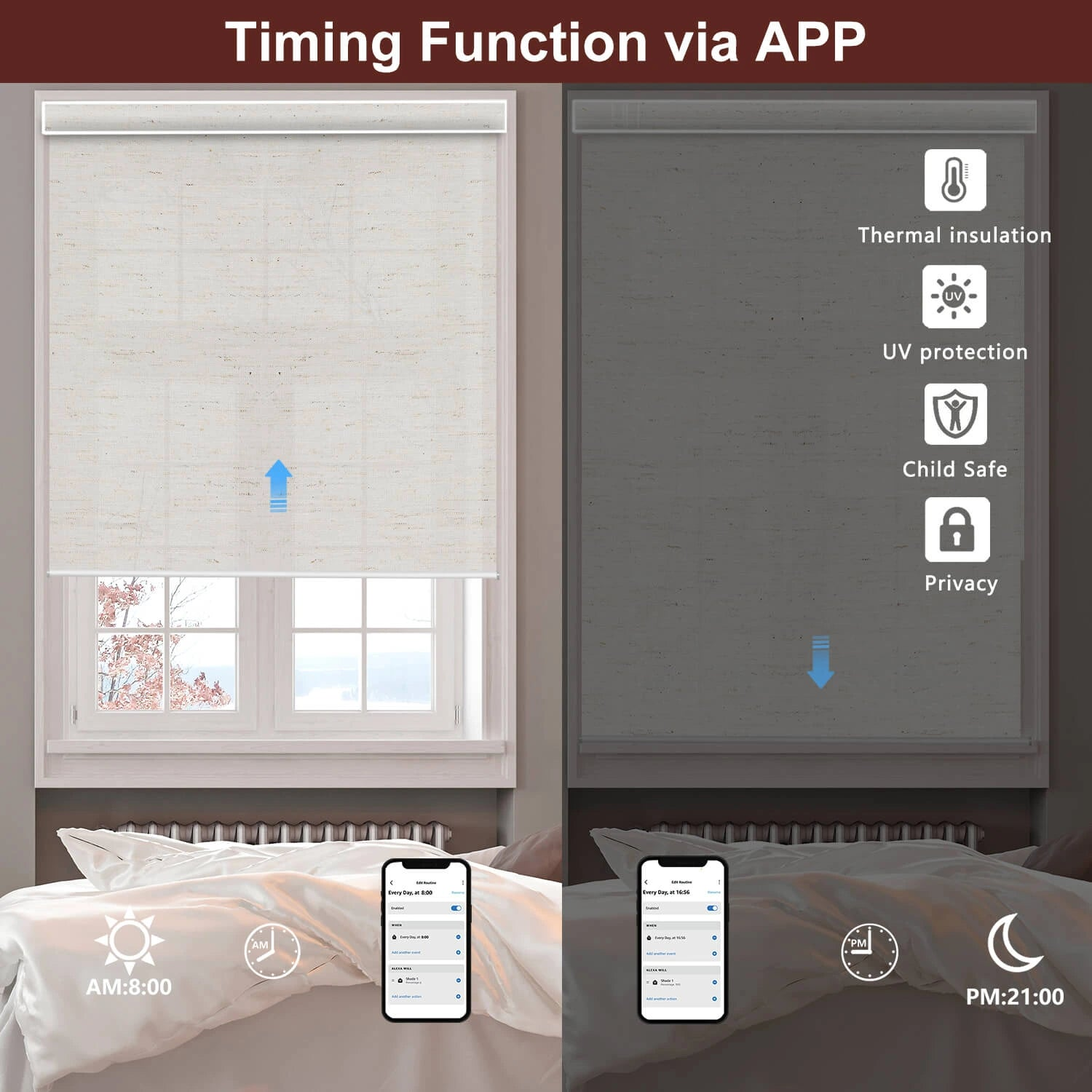 Motorized Light Filtering Roller Shades 70% Blackout Linen