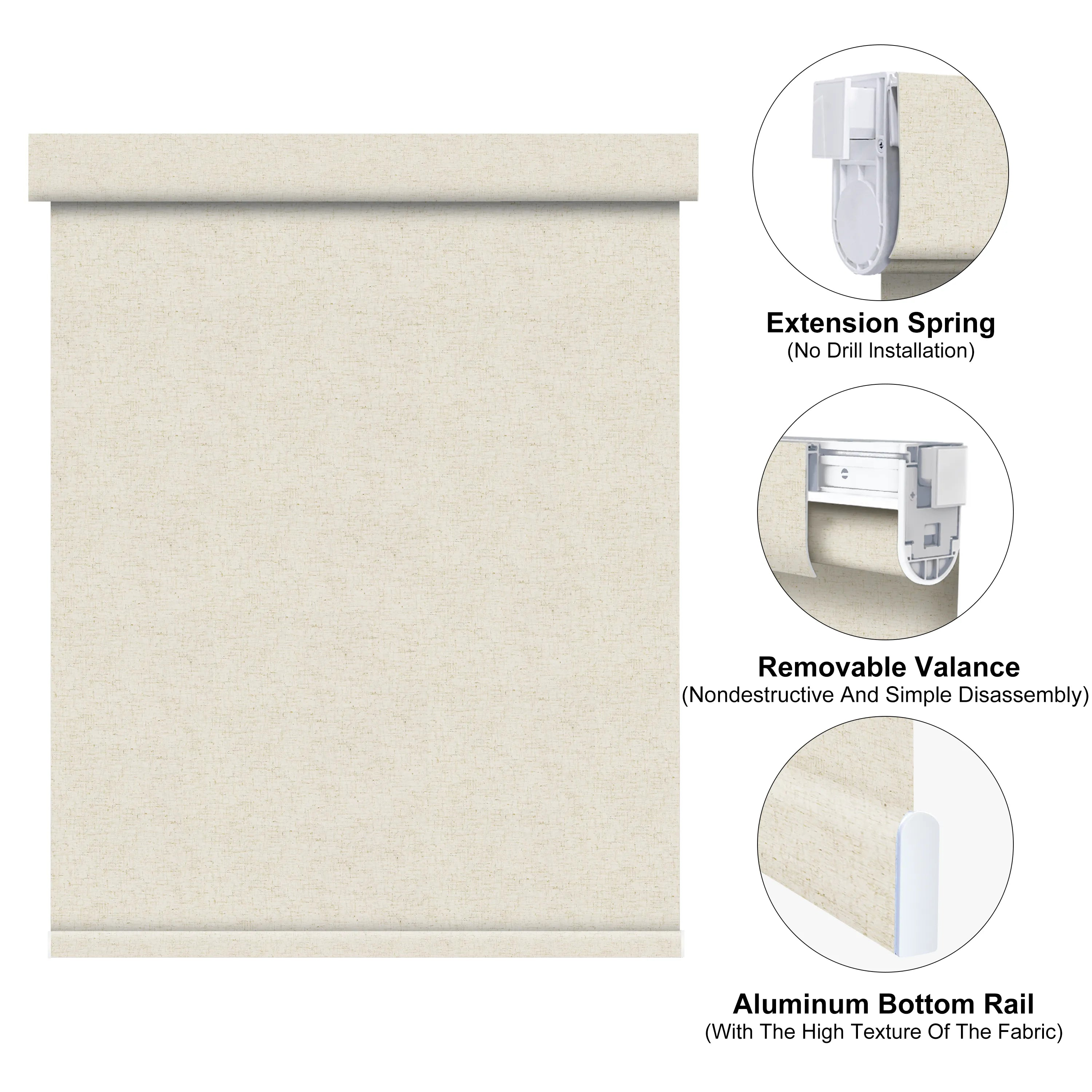 No Drill Motorized Roller Shades 100% Blackout Linen