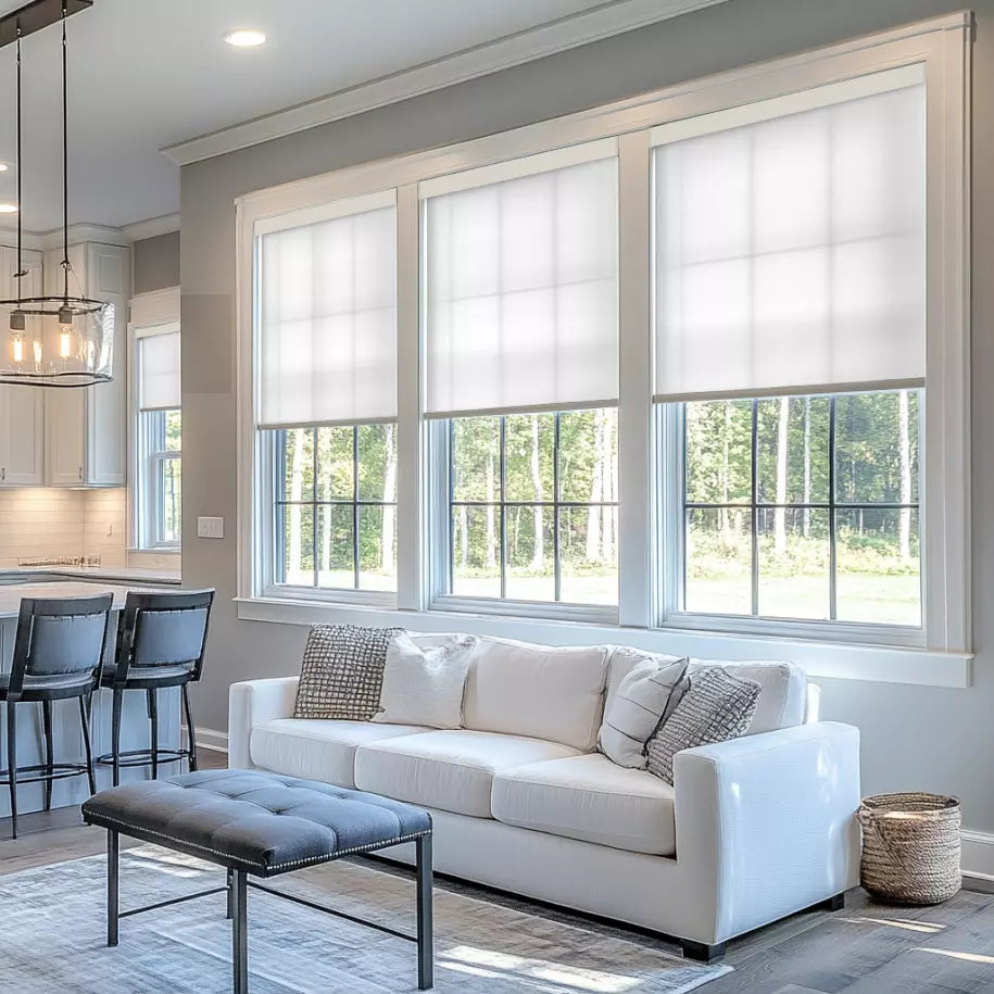 Motorized Light Filtering Roller Shades 50% Blackout Sunscreen
